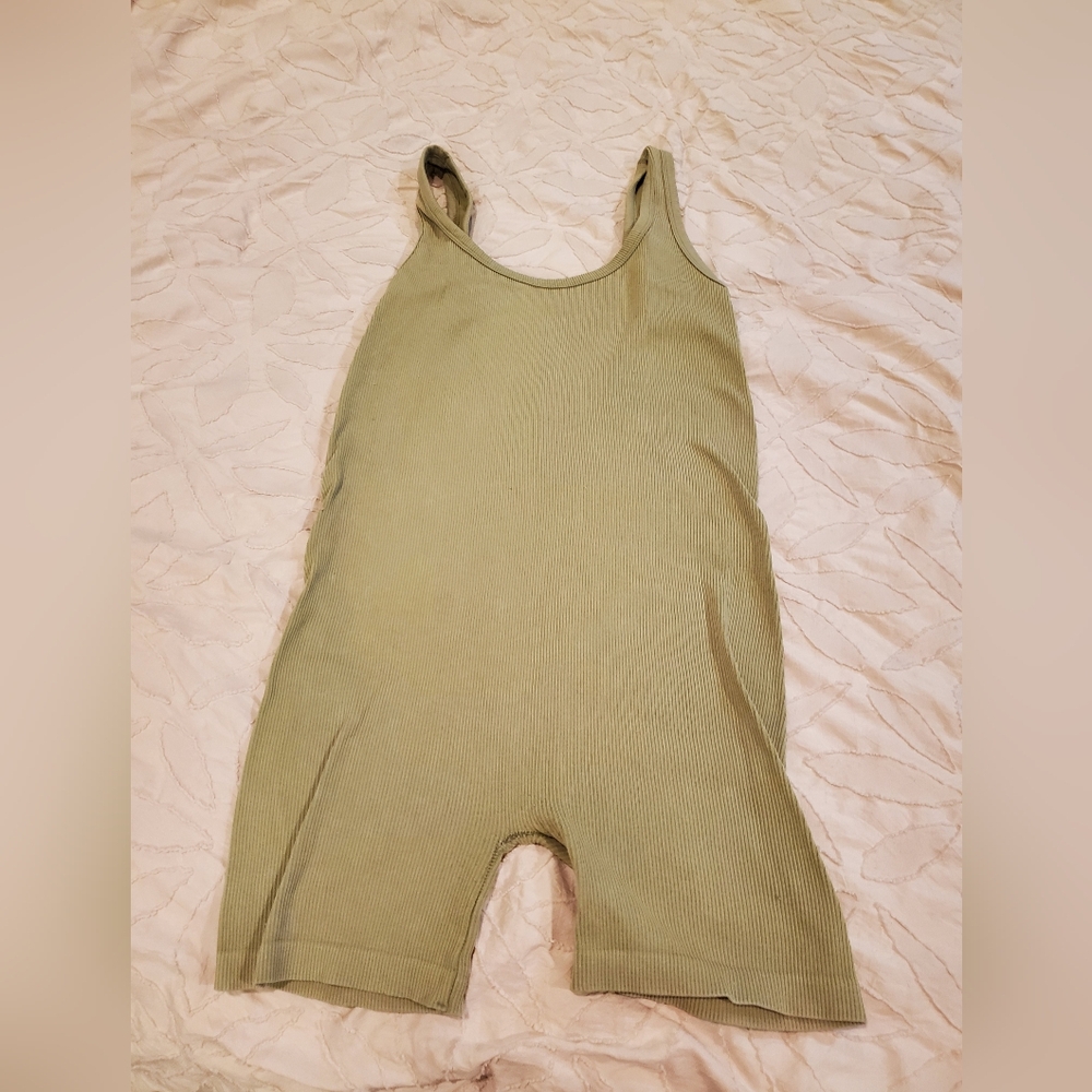 Olive Green Ribbed Sleeveless Jumpsuit